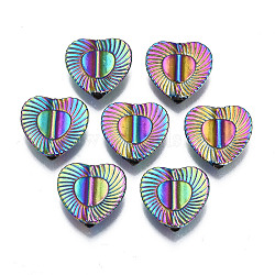 Rack Plating Rainbow Color Alloy Beads, Cadmium Free & Nickel Free & Lead Free, Textured, Heart, 15x15x5mm, Hole: 1.8mm(PALLOY-S180-356)