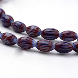 Handmade Chevron Lampwork Beads Strands, Rice, Brown, 6.5~8.5x4.5~5.5mm, Hole: 1mm, about 48pcs/strand, 15.35 inch(39cm)(LAMP-S187-01)