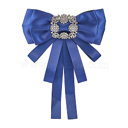 Crystal Glass Rhinestone Bowknot Brooch, Cloth Bow Tie Neck Tie Lapel Pin for Women, Dark Blue, 220x162x19mm(JEWB-WH0022-79B)