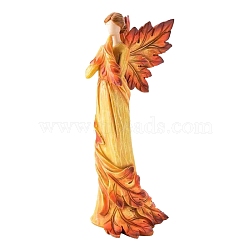 Autumn Resin Maple Leaf Angel Figurines, for Home Office Desktop Decoration, Orange, 60x55x150mm(PW-WG29743-02)