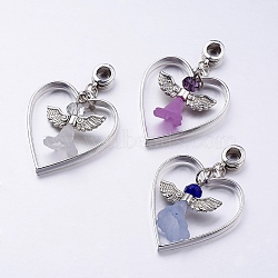 Alloy European Dangle Charms, Large Hole Heart Beads, with Acrylic and Glass Beads, Lovely Wedding Dress Angel Dangle, Mixed Color, 46mm, Hole: 4.5mm(X-PALLOY-JF00260)