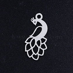 201 Stainless Steel Pendants, Peacock, Stainless Steel Color, 18.5x8.5x1mm, Hole: 1.5mm(STAS-S105-JN364-1)