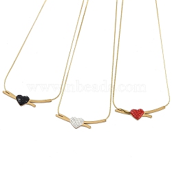 Heart Polymer Clay Rhinestone Pendant Necklaces, Golden Tone 304 Stainless Steel Serpentine Chains Necklaces for Women, Mixed Color, 15.08 inch(38.3cm)(NJEW-K266-01G)