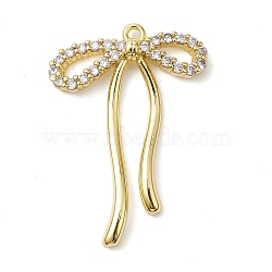 Rack Plating Brass Micro Pave Clear Cubic Zirconia Pendants, Long-Lasting Plated, Lead Free & Cadmium Free, Bowknot, Real 18K Gold Plated, 28x20x3mm, Hole: 1.2mm(KK-H463-12G)