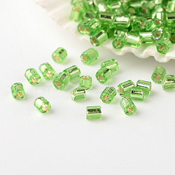Grade A Glass Seed Beads, Hexagon(Two Cut), Silver Lined, Lime Green, 2~3x1.5~2mm, Hole: 0.5mm, about 37500pcs/pound(SEED-A023-F-H49)