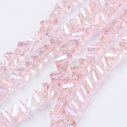 Electroplate Glass Beads Strands, AB Color Plated, Faceted, Triangle, Pink, 4.5x5x6mm, Hole: 1mm, about 88~90pcs/strand, 28~30cm(EGLA-J146-6mm-AB02)