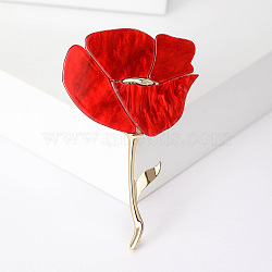 Alloy Brooches, Enamel Pin, Jewelry for Women, Flower, Red, 75x46mm(PW-WG77419-03)