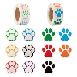 6 Rolls 2 Style Flat Round Paw Print Pattern Tag Stickers, Self-Adhesive Paper Gift Tag Stickers, for Party Decorative Presents, Mixed Color, 25mm, 500pcs/roll, 3 rolls/style(DIY-LS0003-54)