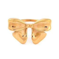 Ion Plating(IP) 304 Stainless Steel Bowknot Finger Rings for Women, Golden, Bowknot: 31x15mm, US Size 7(17.3mm)(RJEW-S414-46B-G)