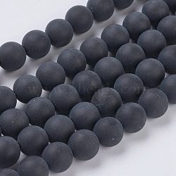 Black Agate Gemstone Beads Strands, Dyed, Frosted, Round, 8mm, Hole: 1.2mm(G-G447-4A)