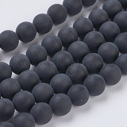 Black Agate Gemstone Beads Strands, Dyed & Heated, Frosted, Round, 8mm, Hole: 1mm, about 47~49pcs/strand, 15 inch(G-G447-4A)