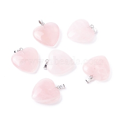 Natural Rose Quartz Pendants, with Platinum Tone Brass Findings, Heart, 27~28x24.5~26x6~8.5mm, Hole: 2.4x5.6mm(X-G-G956-B53-FF)