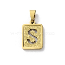 304 Stainless Steel Alphabet Pendants, Real 18K Gold Plated, Rectangle Charm, Letter S, 17.5x12x2mm, Hole: 7.5x3.5mm(STAS-S152-01G-S)