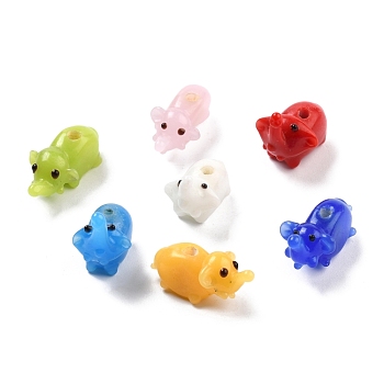 Handmade Lampwork Beads, Elephant, Mixed Color, 21~25x12~15x10.5~19mm, Hole: 2mm