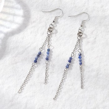 Round 304 Stainless Steel Natural Sodalite Dangle Earrings, with Cable Chains & Brass Earring Hooks, Stainless Steel Color, Stainless Steel Color, 94.5mm