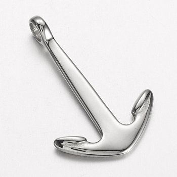 304 Stainless Steel Pendants, Anchor, Stainless Steel Color, 39x25.5x7mm, Hole: 4.5mm