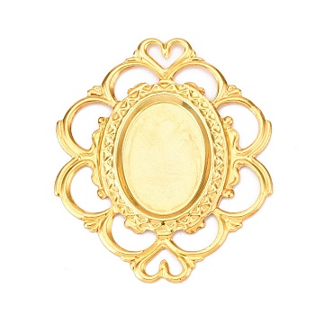 Iron Filigree Joiners Cabochon Connector Settings, Etched Metal Embellishments, Flower, Golden, 50.5x42.5x1.5mm, Tray: 23x17mm