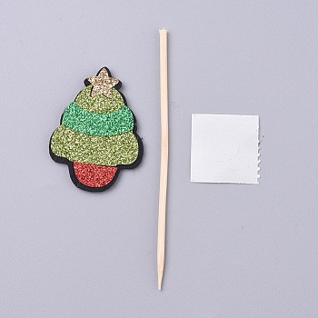Christmas Tree Shape Christmas Cupcake Cake Topper Decoration, for Party Christmas Decoration Supplies, Green Yellow, 46x34x3mm
