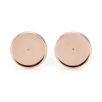 304 Stainless Steel Stud Earring Settings, Flat Round, Rose Gold, Tray: 16mm, 18x2mm, Pin: 0.9mm