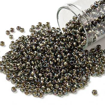 TOHO Round Seed Beads, Japanese Seed Beads, (999) Gilt Lined AB Black Diamond, 8/0, 3mm, Hole: 1mm, about 222pcs/bottle, 10g/bottle