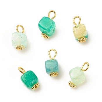 Natural Agate Pendants, with Golden Plated Iron Findings, Cube, Turquoise, 14~16x7~8x6~7.5mm, Hole: 2~4mm