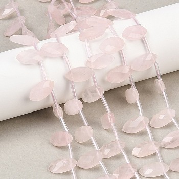 Natural Madagascar Rose Quartz Beads Strands, Faceted, Horse Eye, Top Drilled, with Plastic Tube Beads, 17x8.5x5mm, Hole: 1mm, about 24pcs/strand, 15.35''(39cm)
