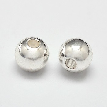 Rack Plating and Vacuum Plating Brass Round Spacer Beads, Silver Color Plated, 5mm, Hole: 1.5mm