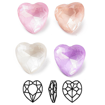 K9 Glass Rhinestone Cabochons, Point Back & Back Plated, Faceted, Heart, Mixed Color, 8x8x4.5mm