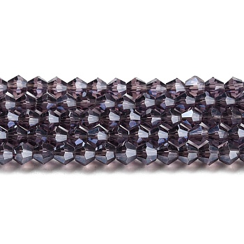 Transparent Electroplate Glass Beads Strands, Pearl Luster Plated, Faceted, Bicone, Violet, 3.5~3.8mm, about 113~115pcs/strand, 36~36.5cm