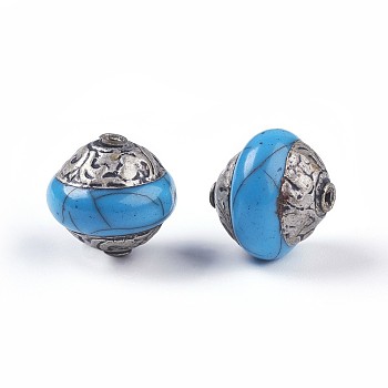 Tibetan Style Beads, with Brass, Synthetic Turquoise, Bicone, Antique Silver, Light Sky Blue, 13.7x14.3mm, Hole: 1.2mm