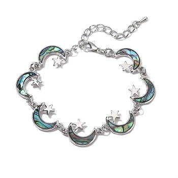 Natural Shell Link Chain Bracelet for Women, Moon, 7-1/2 inch(19cm)