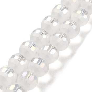 Electroplate Glass Beads Strands, AB Color Plated, Frosted and Faceted(96 Facets), Round, WhiteSmoke, 9.5~10x9~9.5mm, Hole: 1.8mm, about 69~70pcs/strand, 24.57''(62.4~63.1cm)