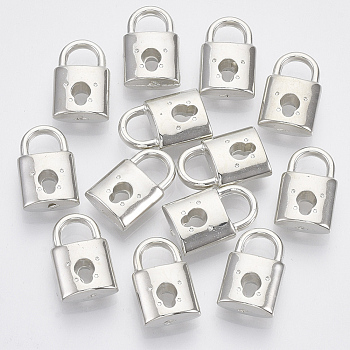 Plating ABS Plastic Pendants, Lock, Platinum, 16x10x5mm, Hole: 5x5mm