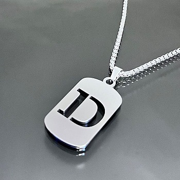 Stainless Steel Box Chain Necklaces, Rectangle with Letter D Pendant Necklaces