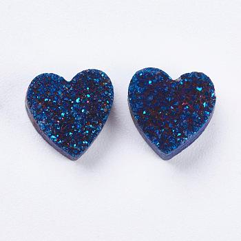 Electroplate Natural Druzy Agate Beads, Heart, Blue Plated, 9~10x9~10x5~7mm, Hole: 1~2mm