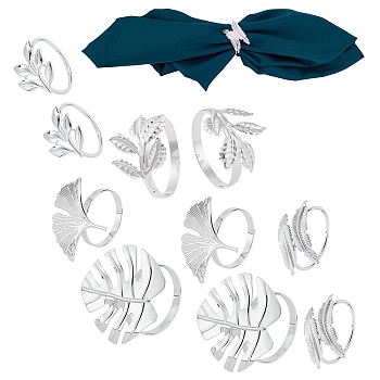 10 Pcs 5 Styles Alloy Napkin Rings, Napkin Holder Adornment, Restaurant Daily Accessiroes, Leaf, Platinum, 2pcs/style
