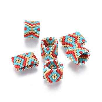 MIYUKI & TOHO Handmade Japanese Seed Beads, Loom Pattern, Ring, Colorful, 14~15x9.5~10x3.5~4mm
