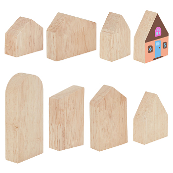 7Pcs 7 Style Unfinished Wood Tray, House Shape, PapayaWhip, 4.5~10.6x4.05~6.45x2cm, 1pc/style