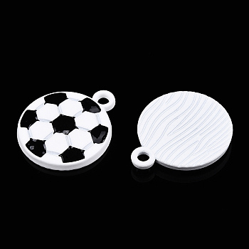 Baking Painted Alloy Pendants, Sports Charms, Football, White, 18x15x2.5mm, Hole: 1.8mm