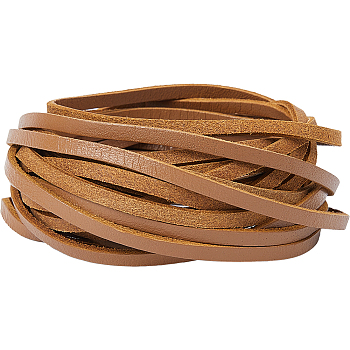 Flat Cowhide Leather Jewelry Cord, Jewelry DIY Making Material, Chocolate, 4x2mm