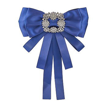 Crystal Glass Rhinestone Bowknot Brooch, Cloth Bow Tie Neck Tie Lapel Pin for Women, Dark Blue, 220x162x19mm