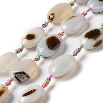 Natural Agate Beads Strands, Dyed, Flat Oval, Gray, 23.5~25x16.5~18.5x9~10mm, Hole: 2mm, about 13pcs/strand, 18.11''(46cm)