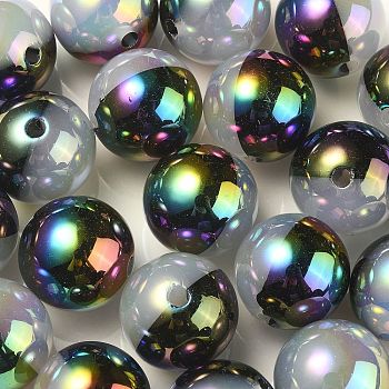 UV Plating Rainbow Iridescent Opaque Acrylic Beads, Two Tone, Round, Black, 17.5mm, Hole: 2.7mm