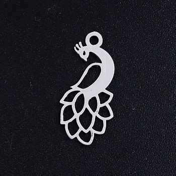 201 Stainless Steel Pendants, Peacock, Stainless Steel Color, 18.5x8.5x1mm, Hole: 1.5mm