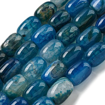 Natural Dragon Veins Agate Beads Strands, Dyed & Heated, Column, Dodger Blue, 13.5x10~10.5mm, Hole: 1mm, about 28pcs/strand, 15.16''(38.5cm)