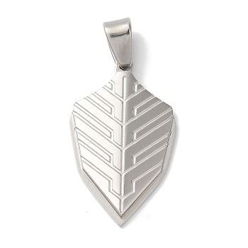 Non-Tarnish 304 Stainless Steel Pendants, Shield Charm, Stainless Steel Color, 34x20x3mm, Hole: 8x4mm