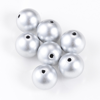 Matte Style Spray Painted Acrylic Beads, Round, Matte Silver, 10mm, Hole: 2mm