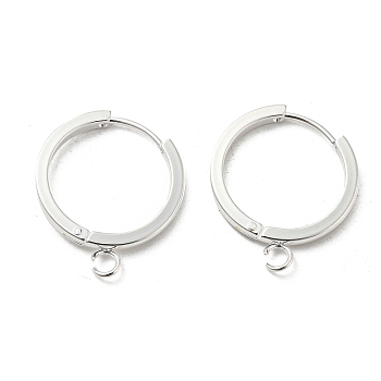 201 Stainless Steel Huggie Hoop Earrings Findings, with Vertical Loop, with 316 Surgical Stainless Steel Earring Pins, Ring, Silver, 20x2mm, Hole: 2.7mm, Pin: 1mm