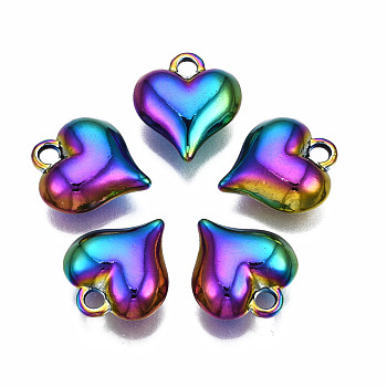 Rainbow Color Alloy Pendants, Cadmium Free & Nickel Free & Lead Free, Heart, 16x14x5.5mm, Hole: 2mm
