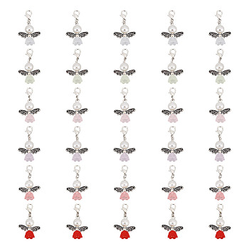 Glass Pendant Decorations, with Alloy Lobster Claw Clasps, Angel, Mixed Color, 37mm, 32pcs/set